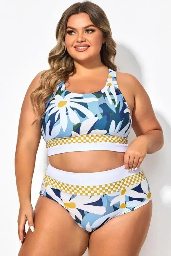 Plus Size Floral Print Wide Strap Bikini Top