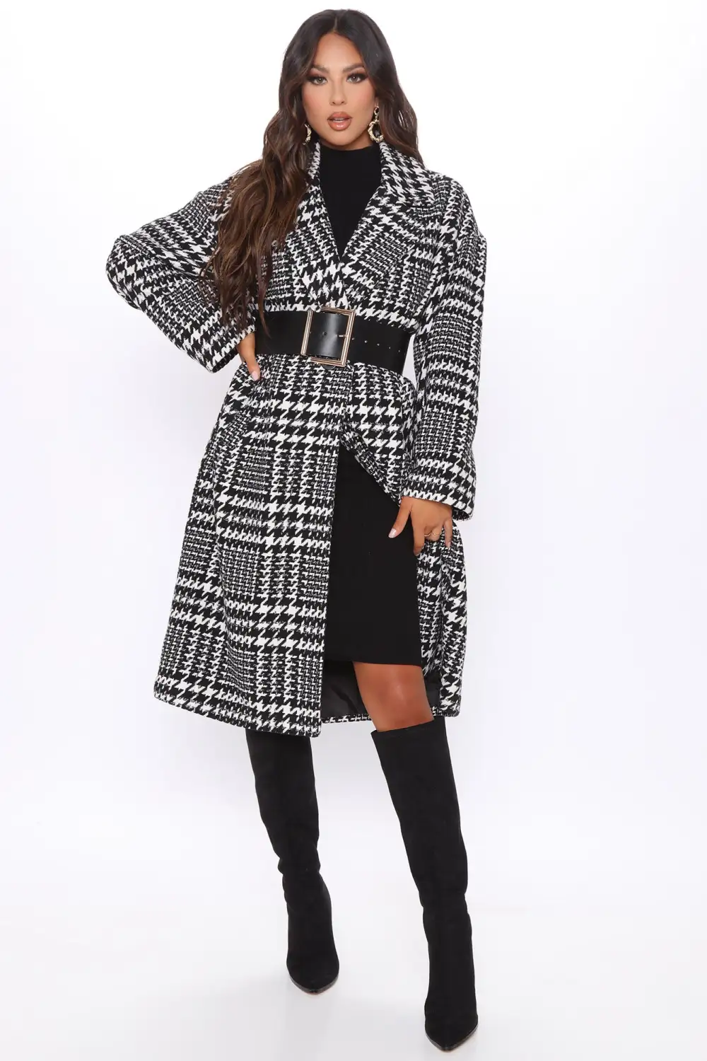 Deeper Love Houndstooth Coat - Black/White