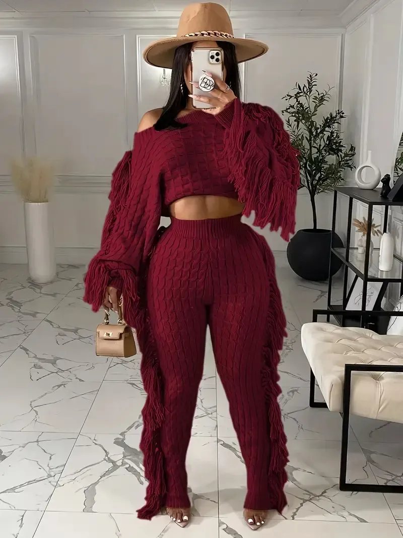 Tassel Knit Sweater Set