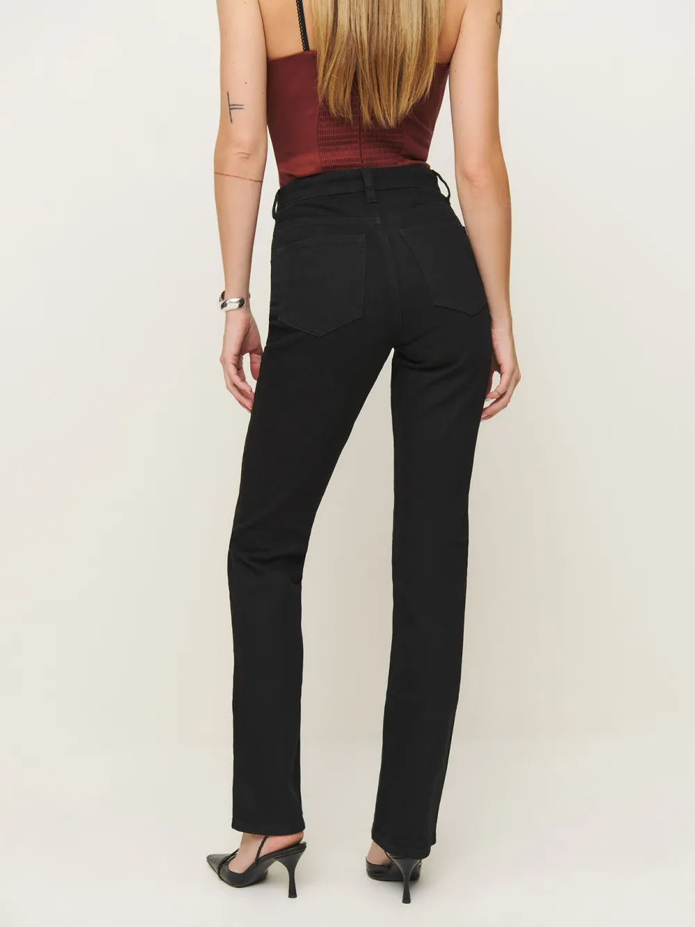 Stretch High Rise Straight Leg Jeans