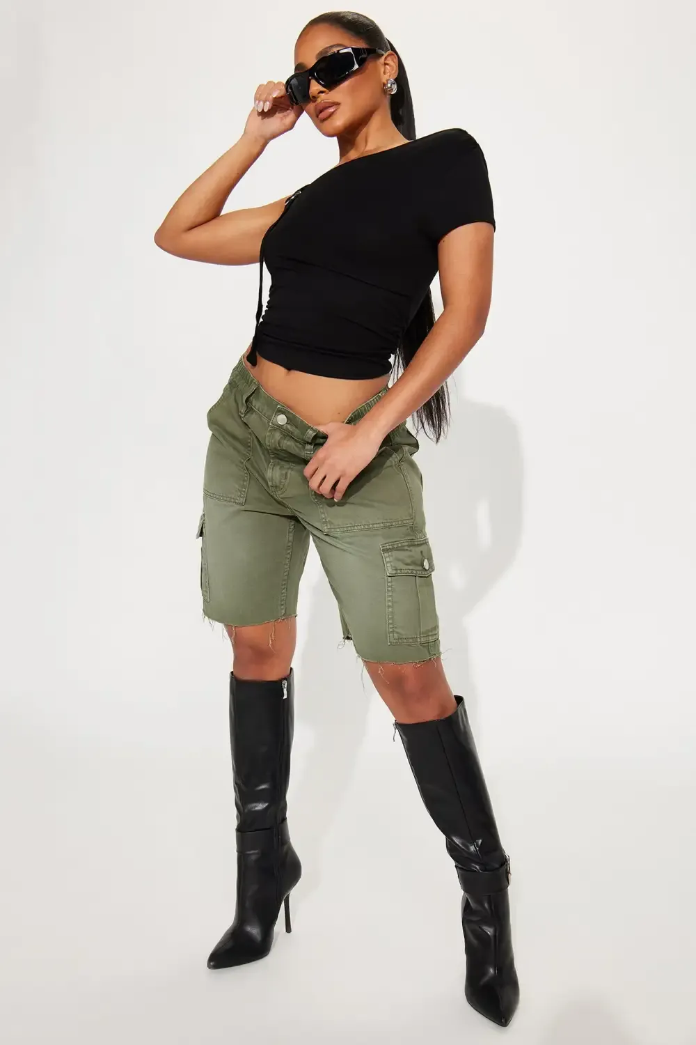 Wavelengths Cargo Denim Shorts - Olive