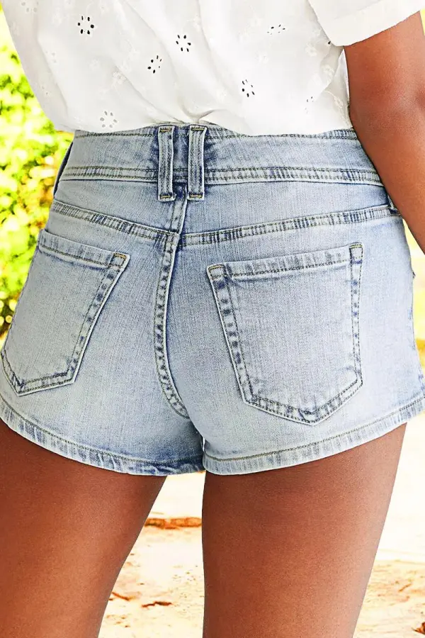 Wash Flap Pocket Front Low Waist Denim Shorts
