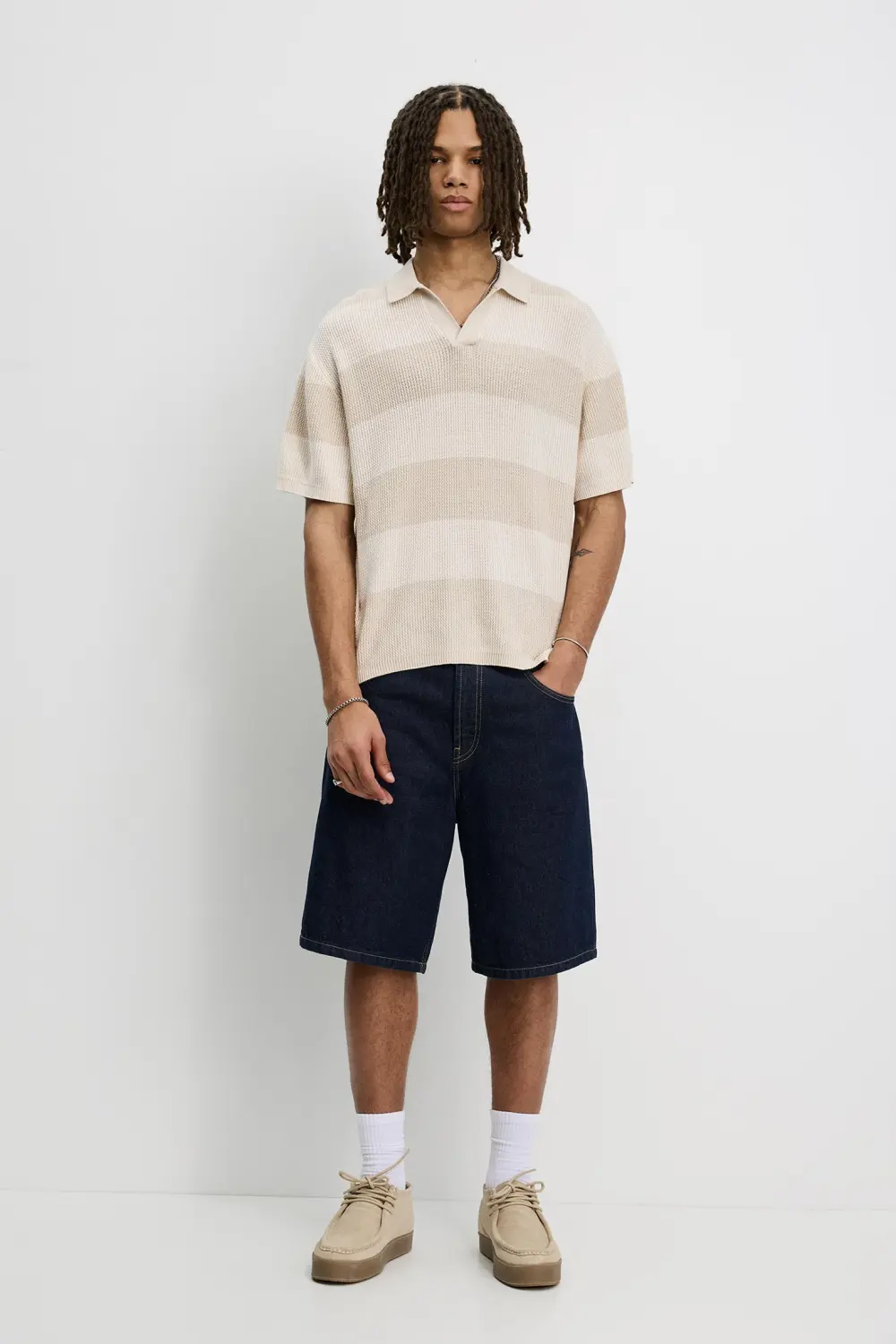 Textured striped polo shirt