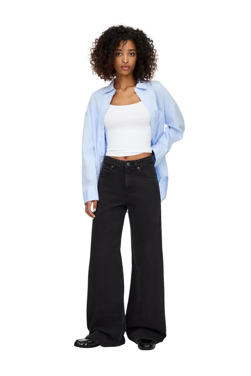 Jeans wide leg tiro alto