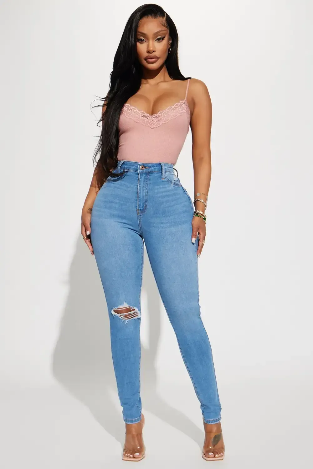 Stretch Curvy Ripped Skinny Jean - Light Wash