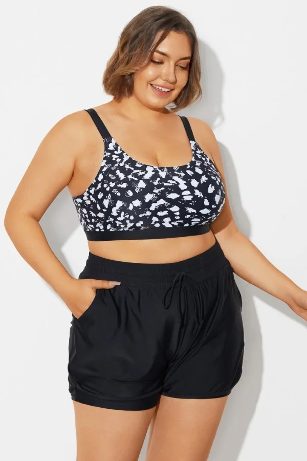 Plus Size Black＆White Square Neck Bikini Top