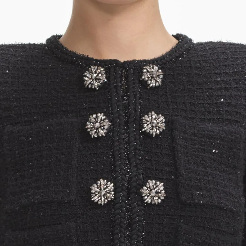 Black Textured Knit Peplum Jacket