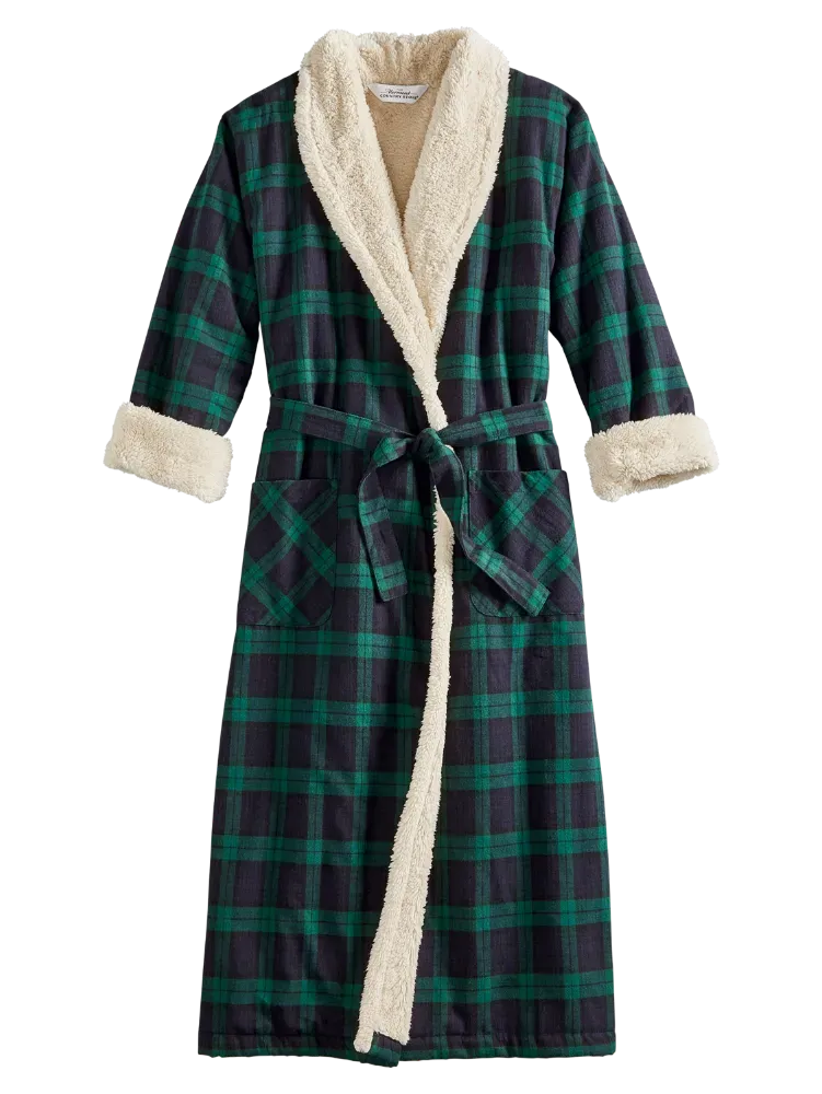 Women's Sherpa-Lined Portuguese Cotton Flannel Wrap Robe