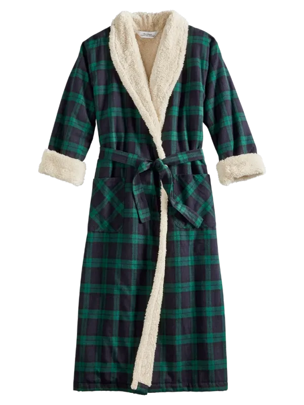 Women's Sherpa-Lined Portuguese Cotton Flannel Wrap Robe