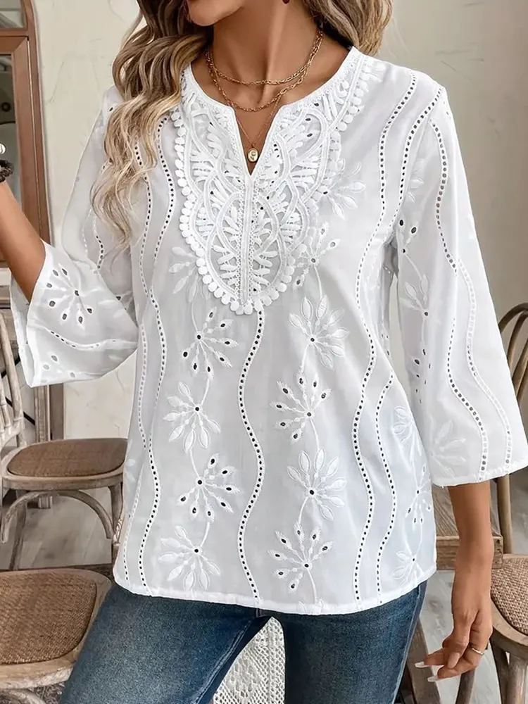 Vintage Lace Floral Embroidered Cozy Shirt