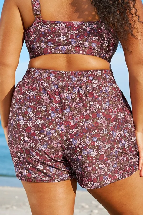 Plus Size Floral Multi Mid Waist Women Shorts