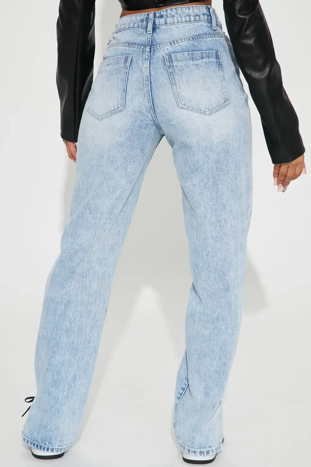 Crossed Out Straight Leg Jeans - Light Blue Wash