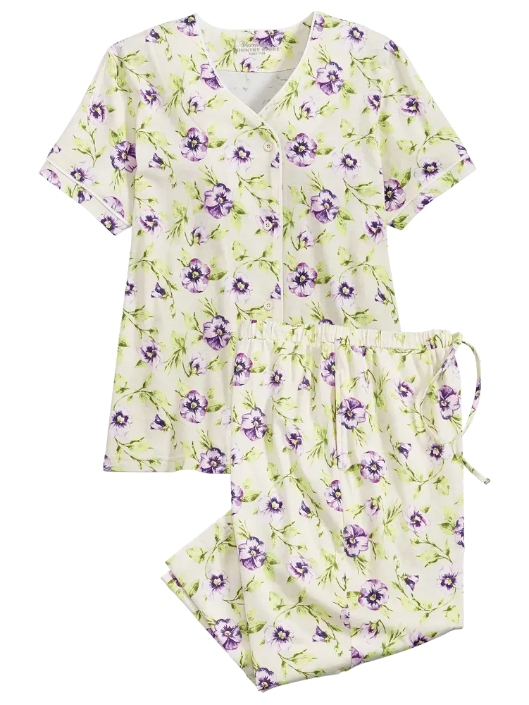 Women's Perfect Pansies Cotton Knit Pajama Set