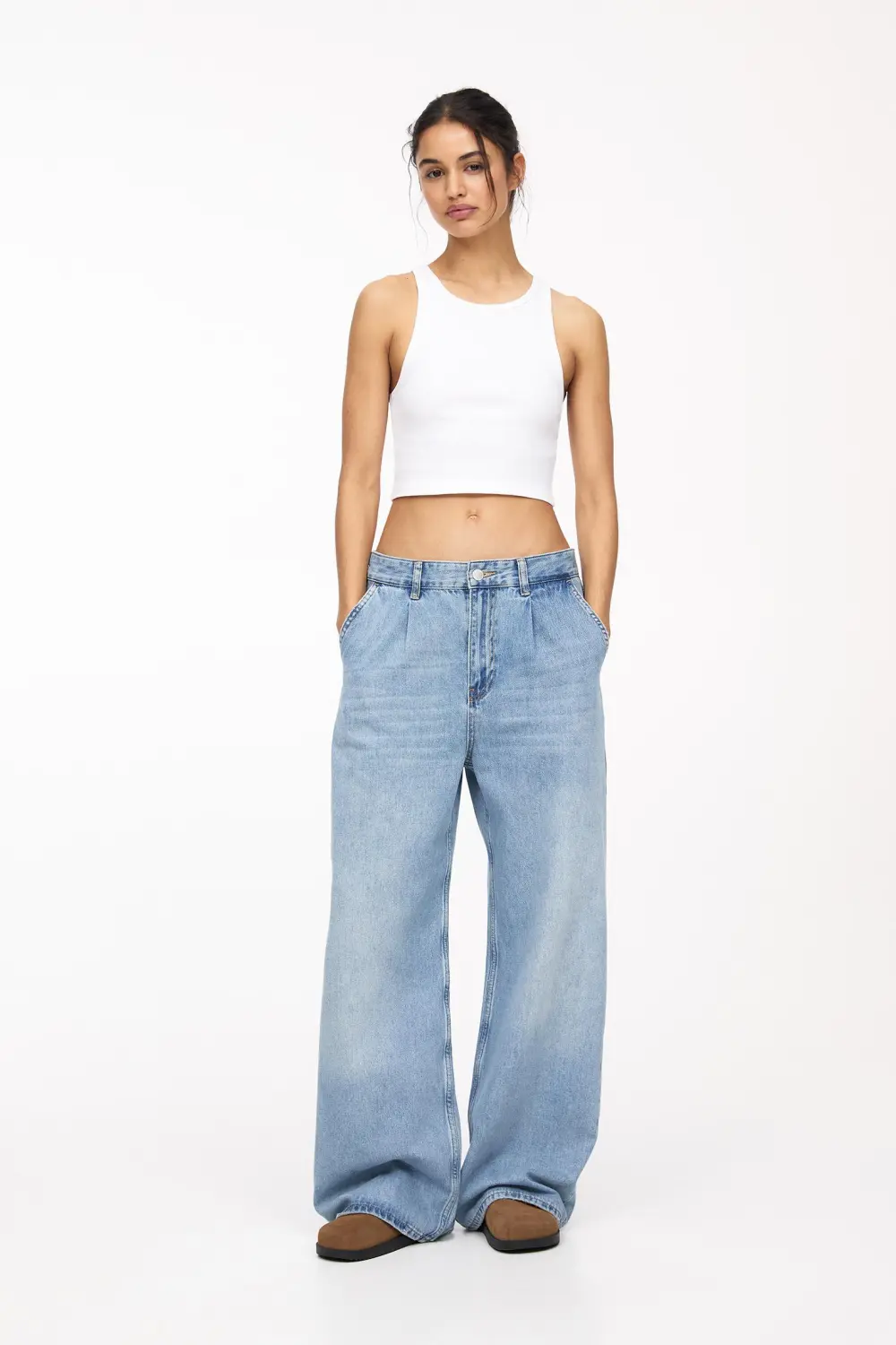 Jeans wide leg pinzas