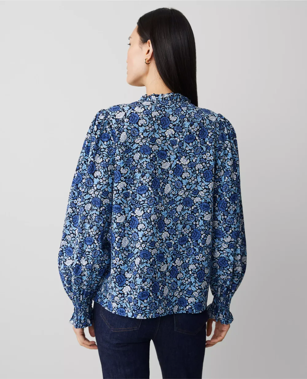 Floral Cutout Smocked Cuff Blouse