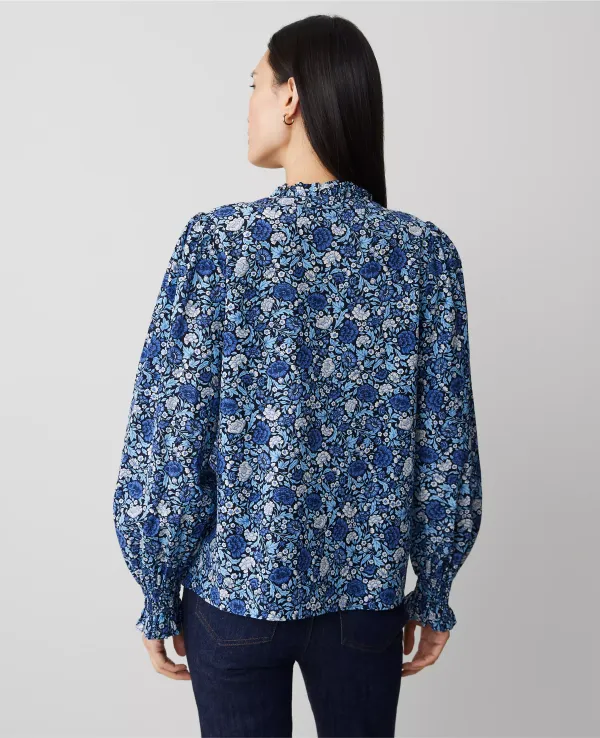 Floral Cutout Smocked Cuff Blouse
