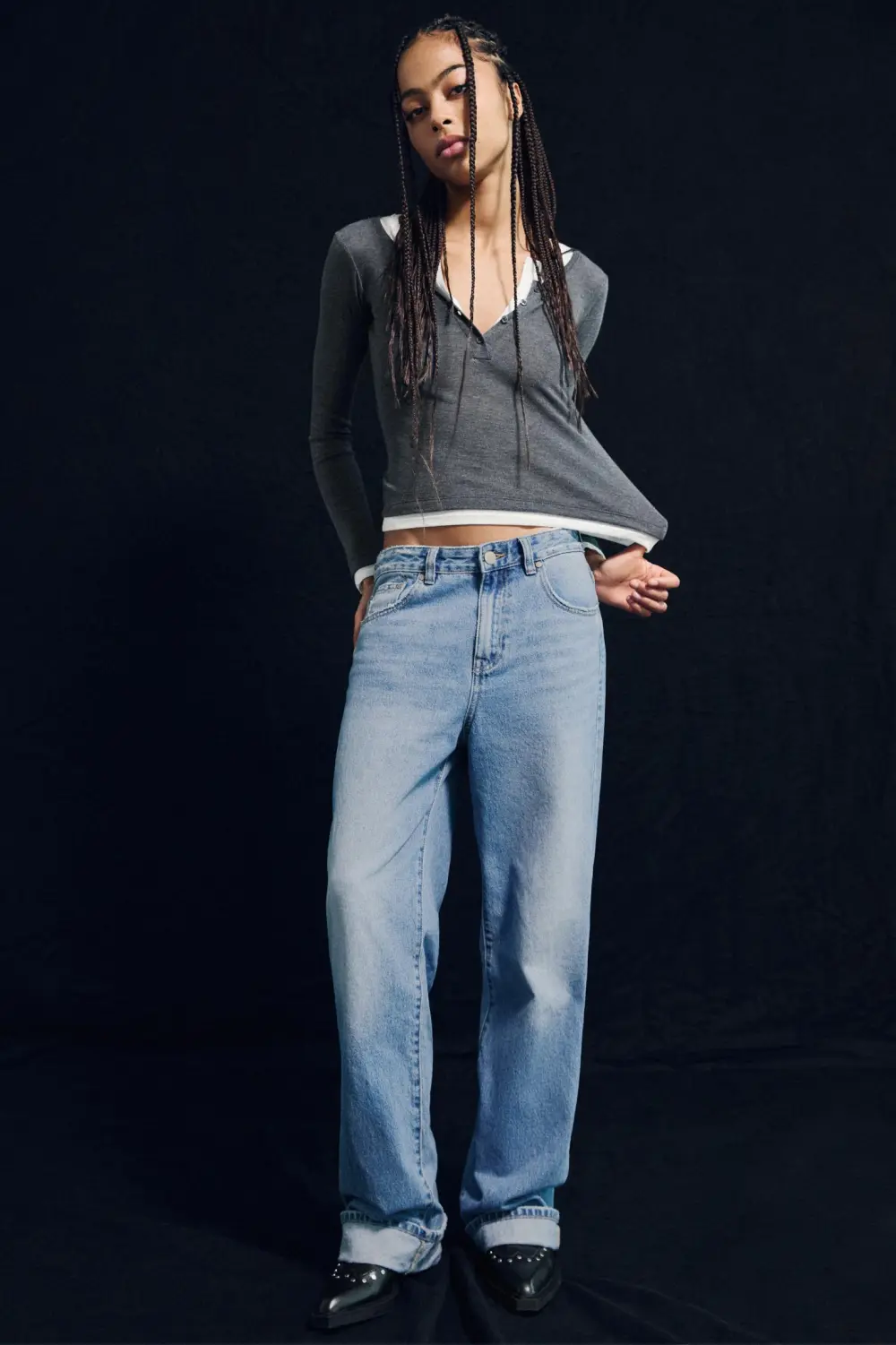 Jeans baggy rectos vuelta bajo