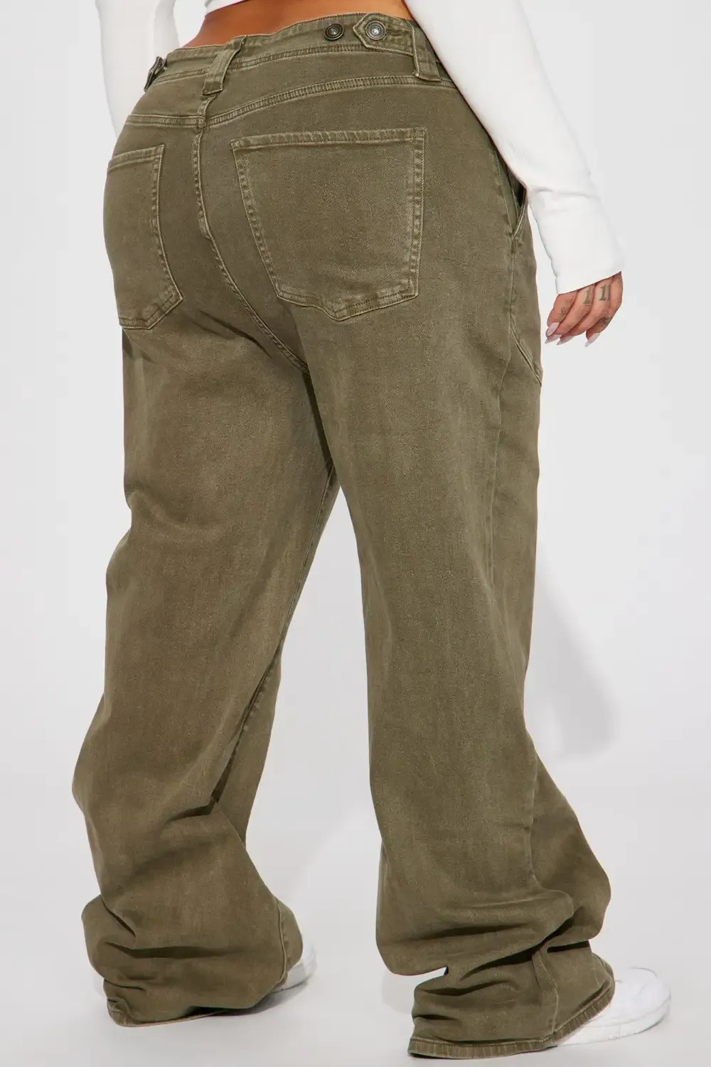 Genuinely Drop Waist Baggy Utility Jeans - Olive