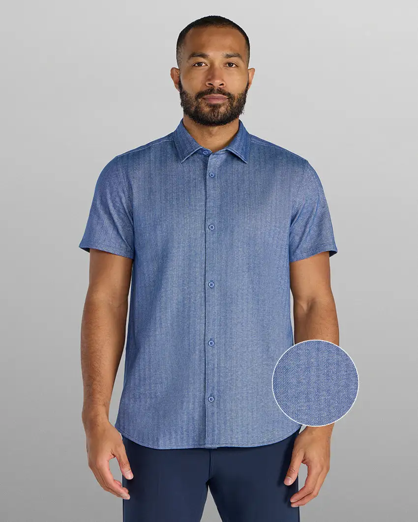 Herringbone Short Sleeve Button Down