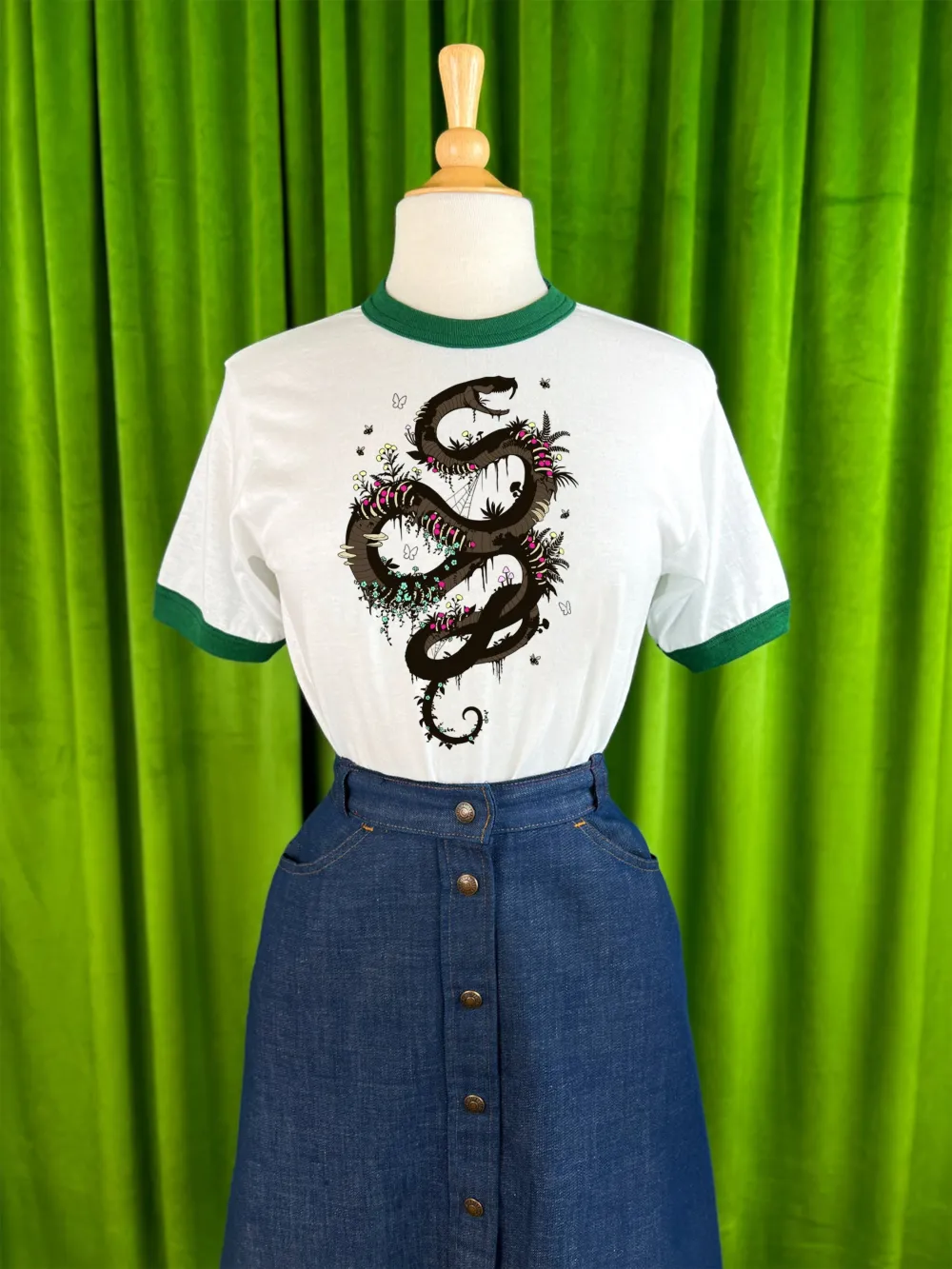 Snake Of Hell Unisex Ringer Tee In Green Edge