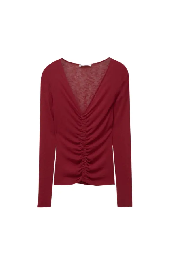 Gathered long sleeve T-shirt