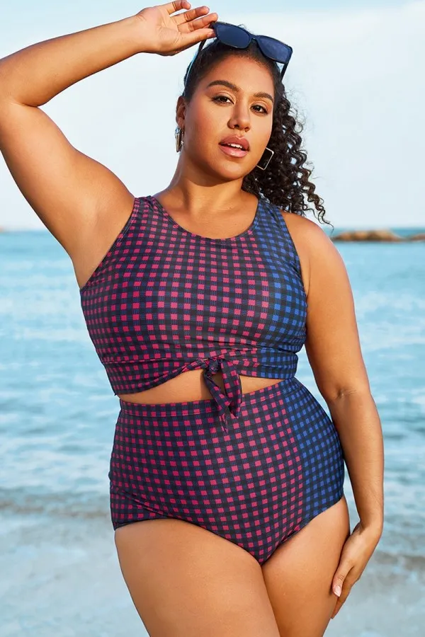 Black & White Striped Knotted Crop Bikini Top