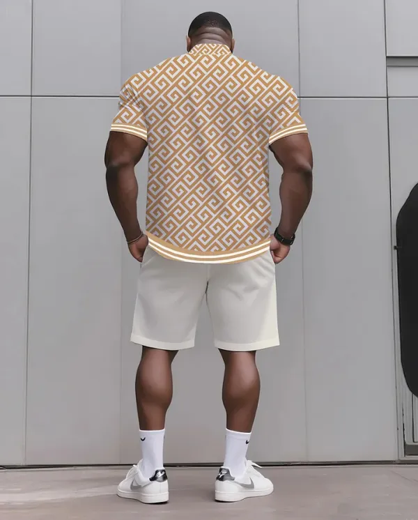 Big Tall Men'S Daily Casual Creamy-White Infinite Fan Official Printed Shirt Shorts Suit