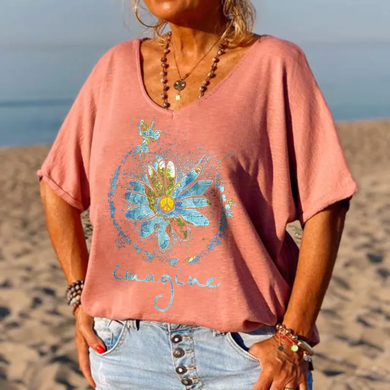 Imagine Printed Flower Hippie T-shirt