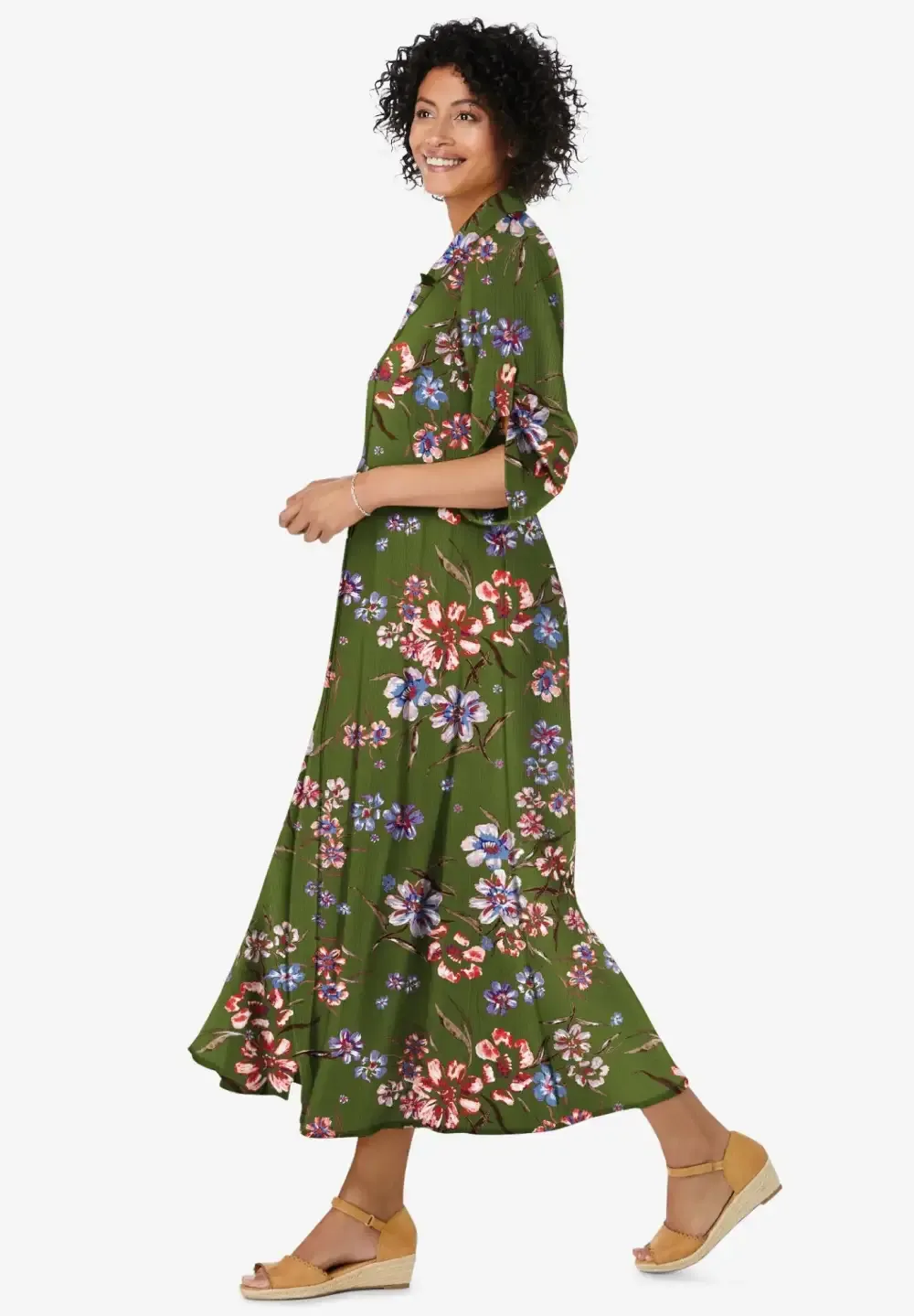 Roll-Tab Sleeve Crinkle Shirtdress