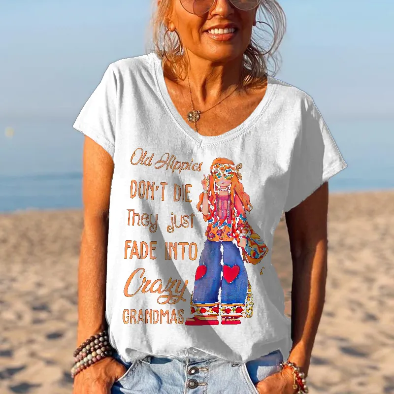Old Hippies Don't Die Creative Printed Graphic Tees