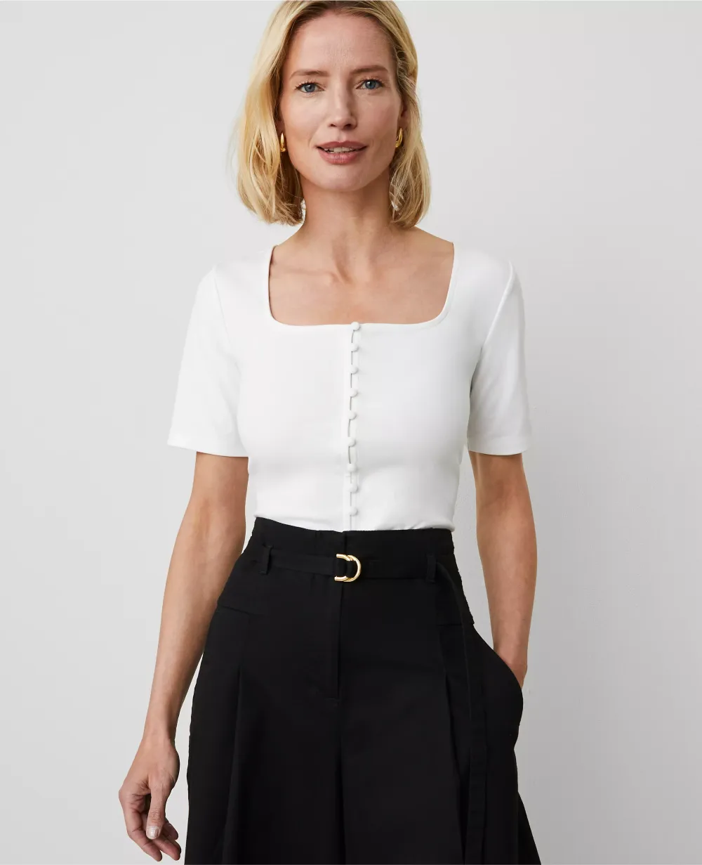 Button Square Neck Tee