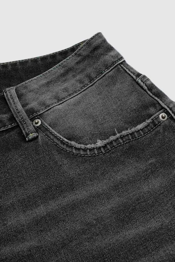 Wash Raw Hem Ripped Mid Rise Barrel Leg Jeans