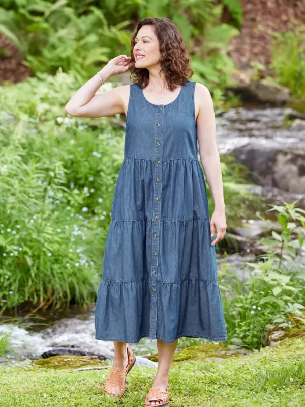 Tiered Cotton Chambray Jumper