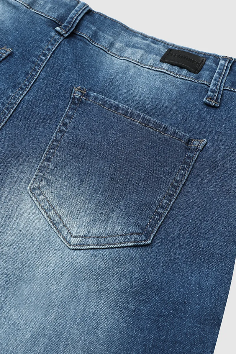 Button Fly Roll Hem Denim Mid Thigh Shorts Without Belt