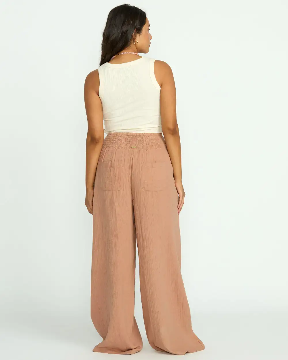New Waves Gauze Elastic Waist Pants - Rose Brown
