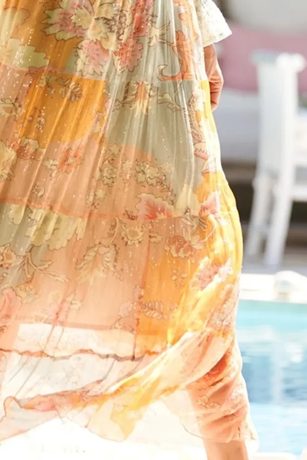 Light Green And Orange Tie Dye Crop Top And Maxi Skirt Set