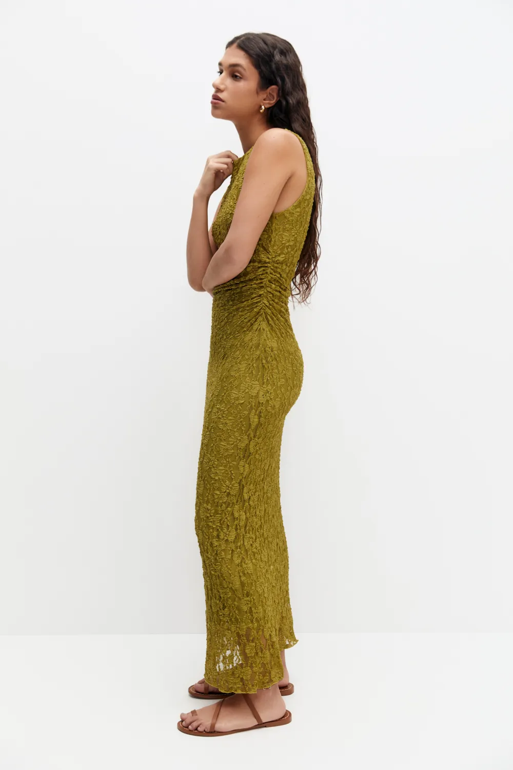 Vestido midi encaje manga sisa