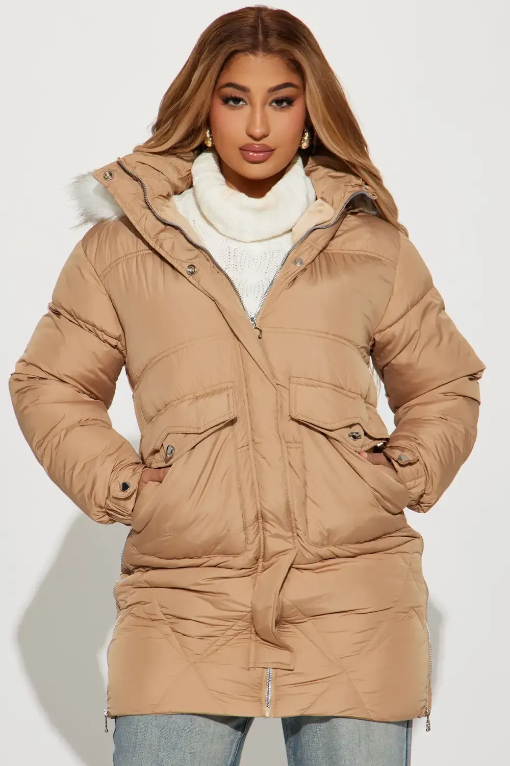Elsa Long Puffer Jacket - Sand