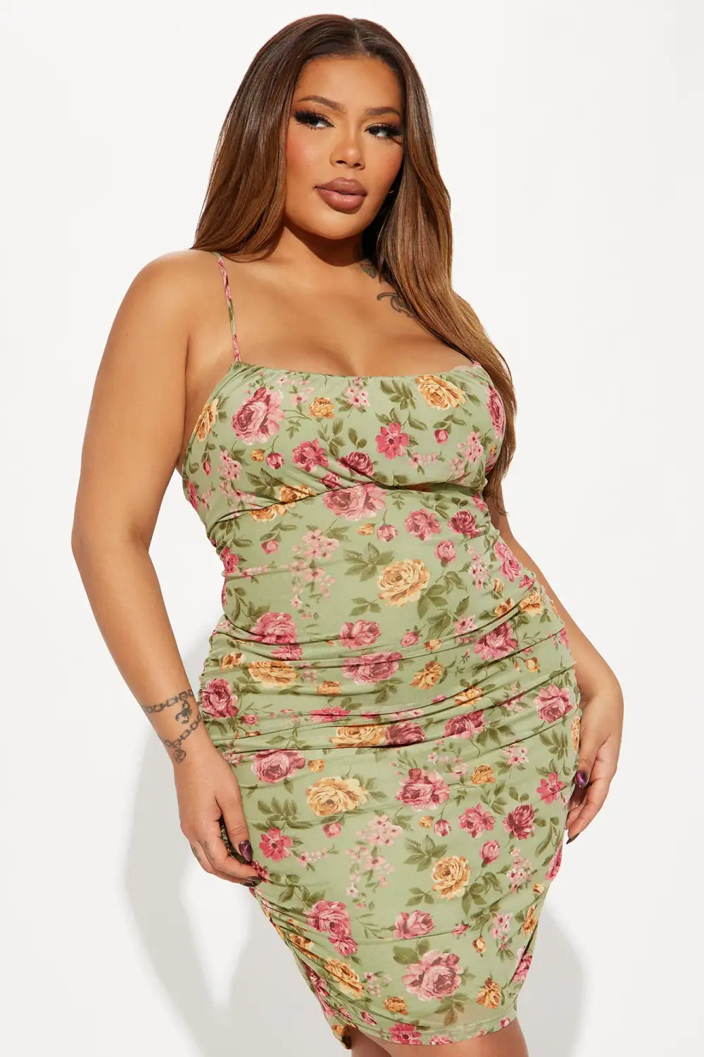 Floral Mesh Mini Dress 11- Green