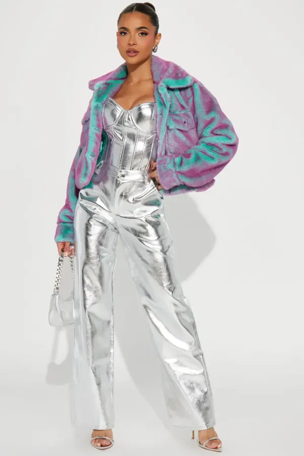 Tell On Me Fitted Faux Fur Jacket - Purple/combo