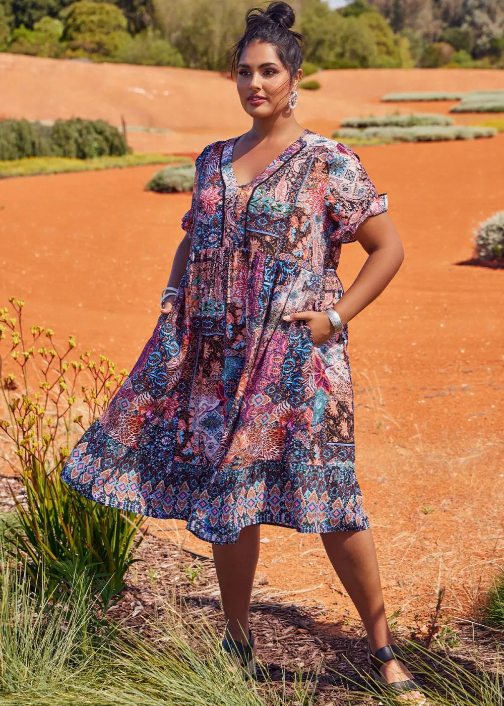 Natural Ikat Patchwork Dress