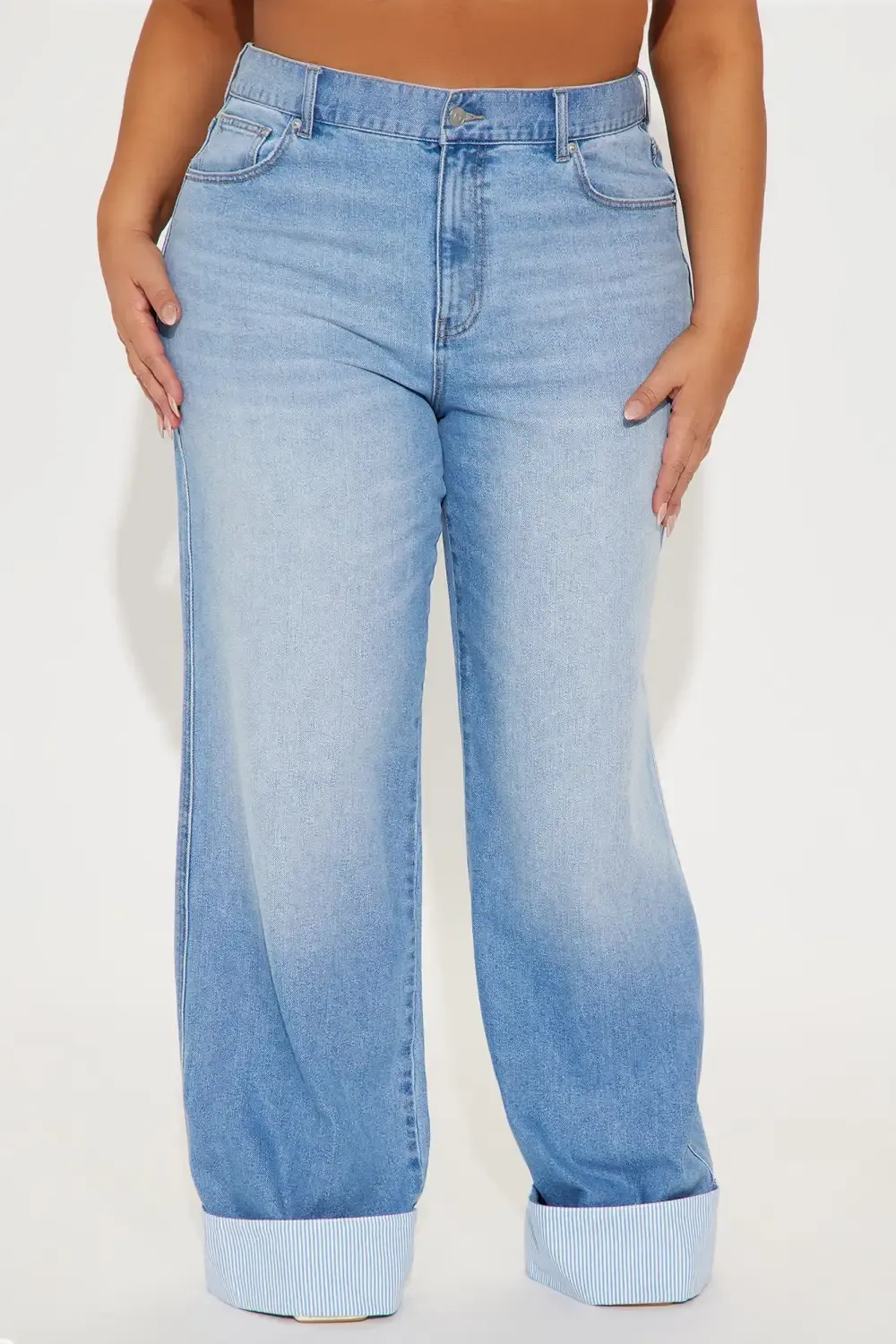 Well Suited Cuffed Stretch Wide Leg Jeans - Light Wash