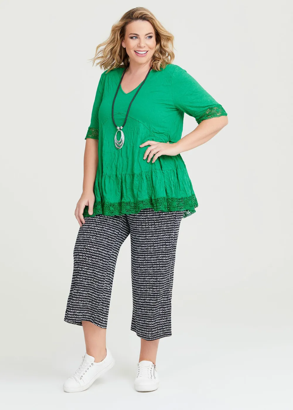 Mini Check Natural Crop Pant
