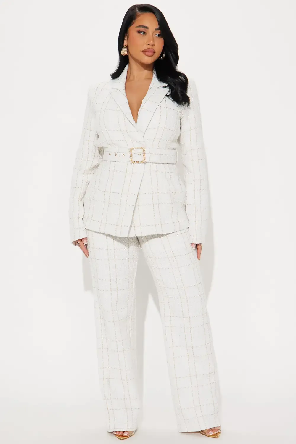 In Control Tweed Pant Set - White