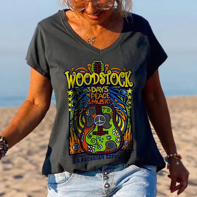 3 Days Peace Music Guitar Printed Graphic Tees