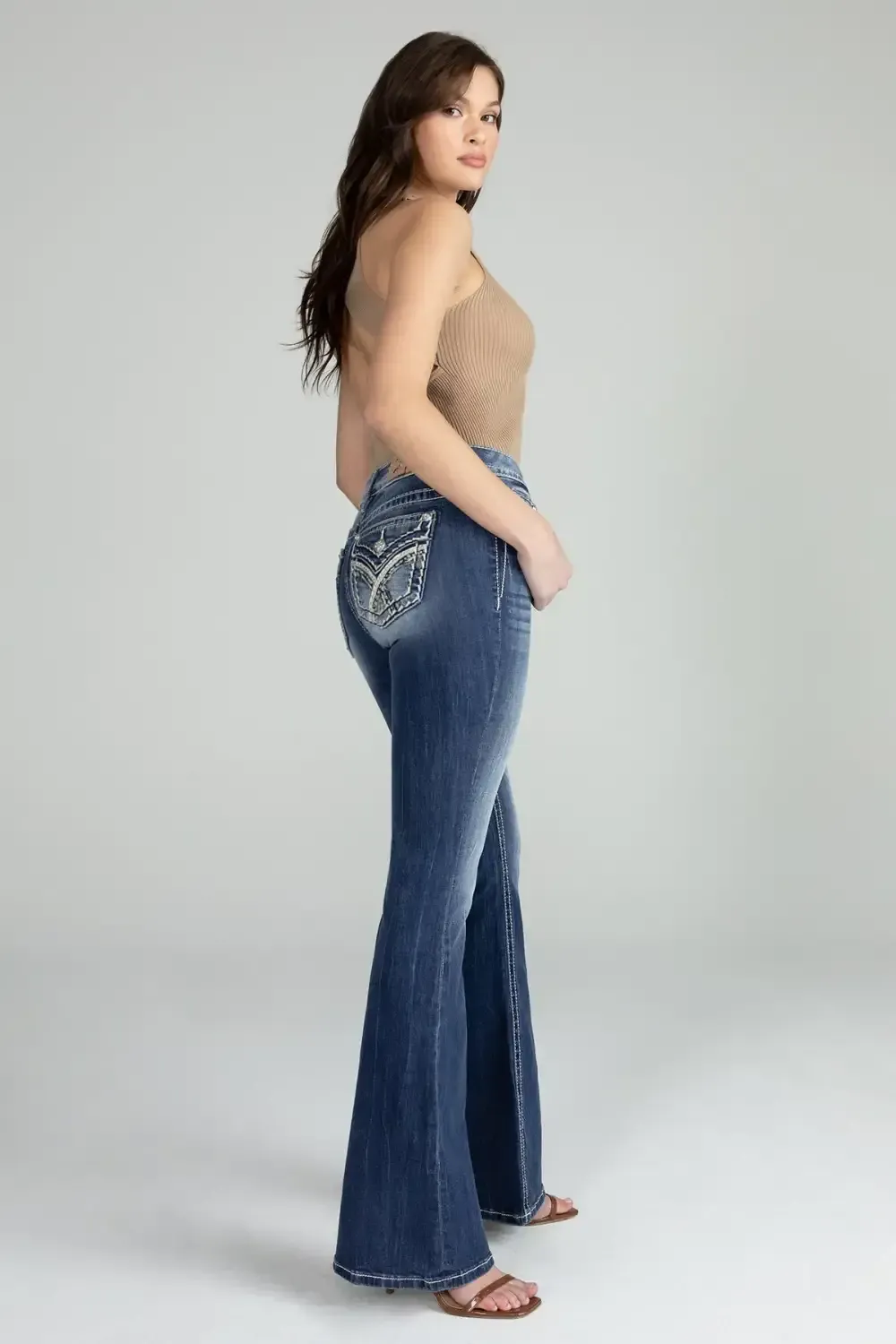 Silver Cross Stitch Flare Denim