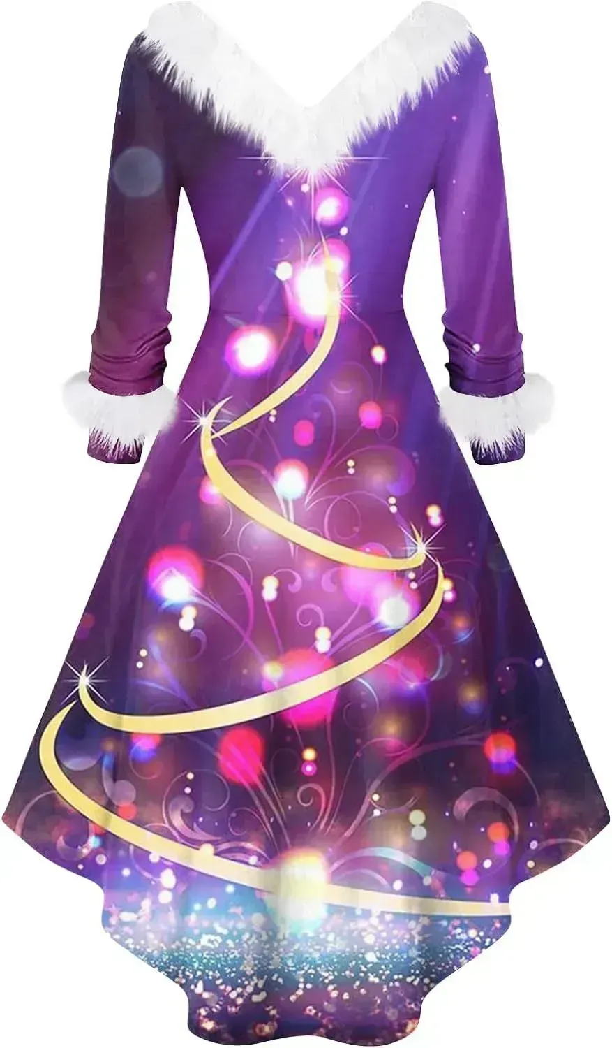 Womens Christmas Dress Fuzzy Mrs Claus Christmas Holiday Xmas Cocktail Holiday Party Flare Dress