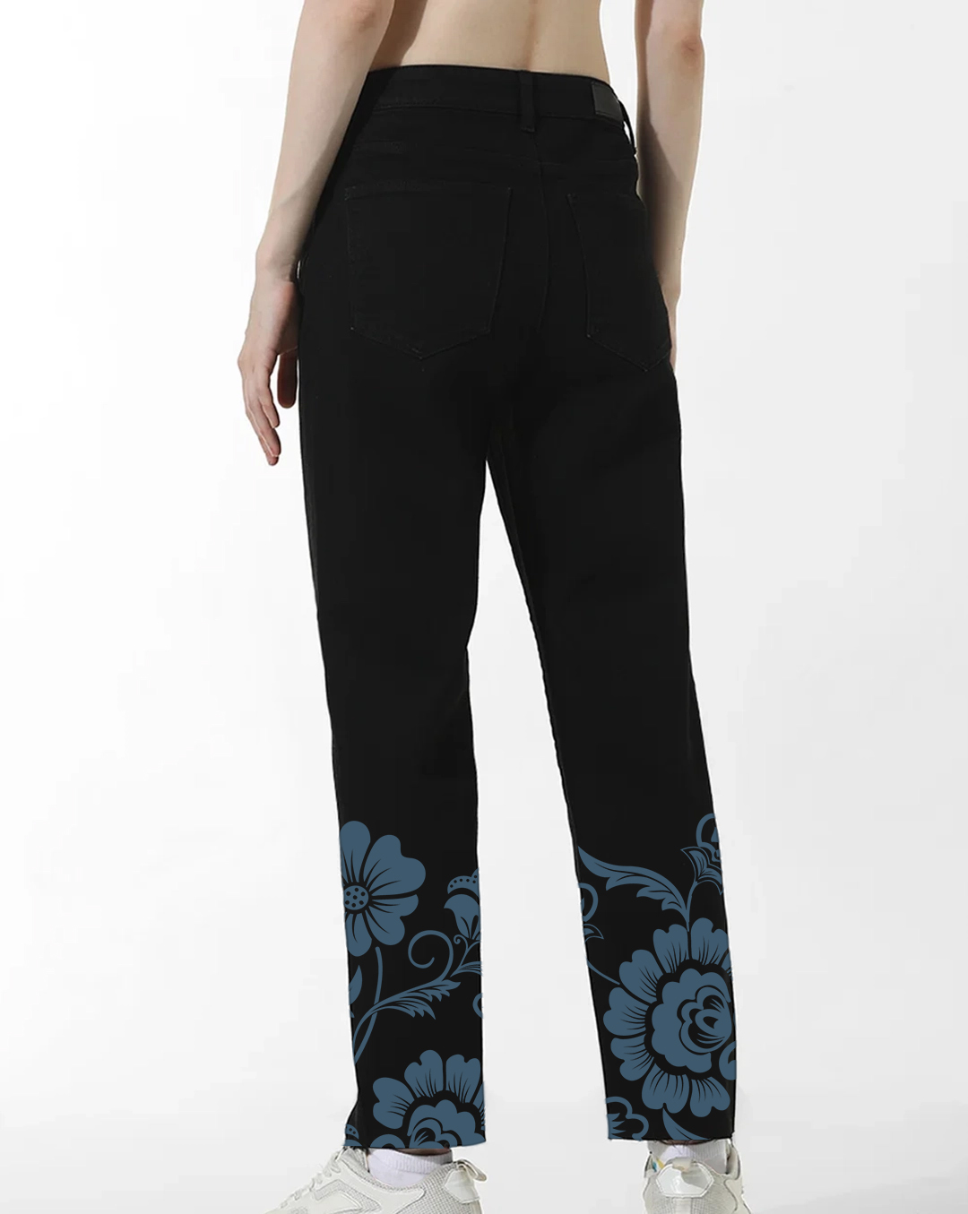 Black High Rise Floral Embroidered Jeans