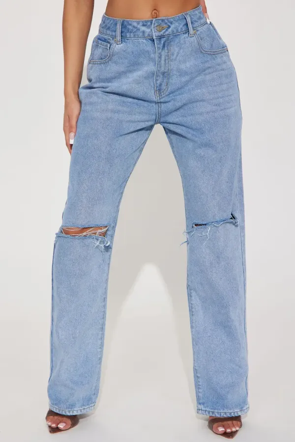 Tall Bend The Rules Slouch Fit Jeans - Light Blue Wash
