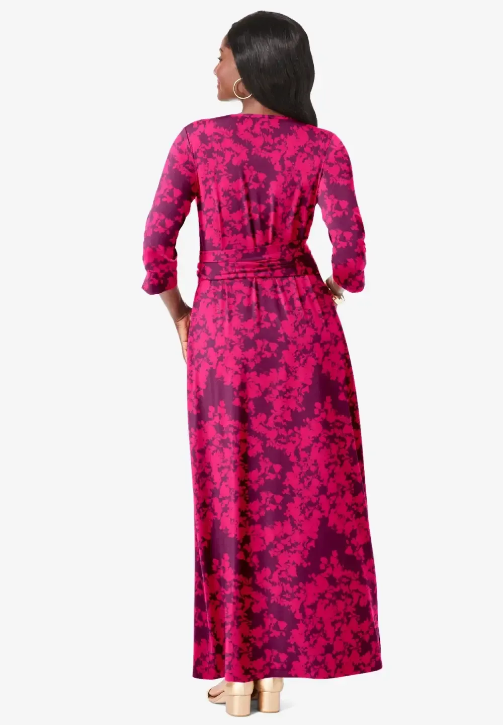 Stretch Knit Faux Wrap Maxi Dress